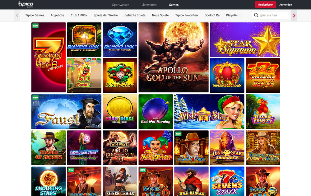Tipico Games deutsche Slot Auswahl